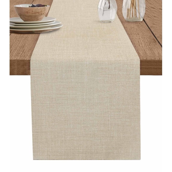 Cream Farmhouse Burlap Cotton Table Runner 13x36 Inches Short, Vintage Country Monochrome Textured Farmhouse Table Runners, Outdoor Dining Tablecloths Decor for Baby Shower/Party/Wedding