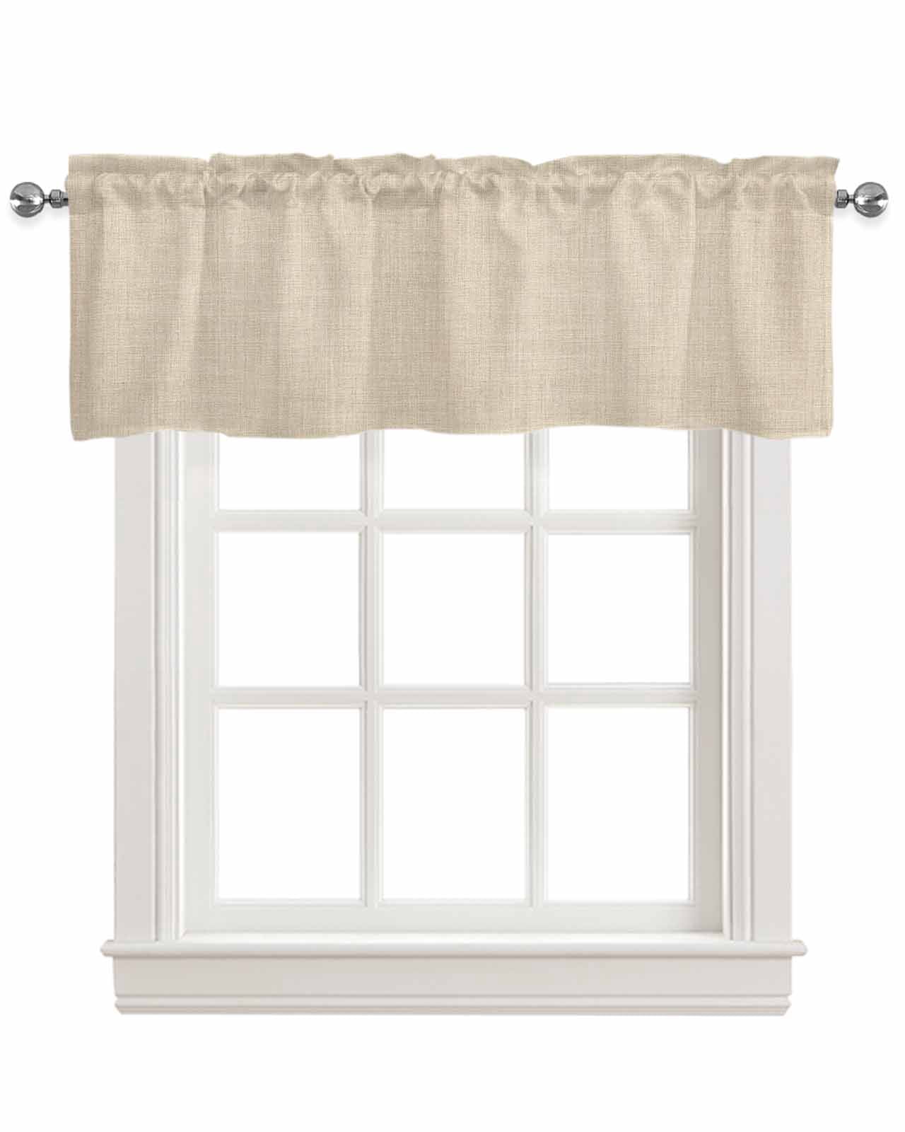 Cream Farmhouse Kitchen Valances for Windows Farmhouse Linen Window Valance Curtain for Living Room Window Treatment Vintage Country Monochrome Textured Valance Rod Pocket Topper Drape, 60 x 18 Inch