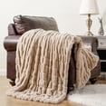 thumbnail image 1 of Cream Faux Fur Throw Blanket, Double Side Ruched Rabbit Fur Blanket for Couch, Bed, Super Soft Cozy Fuzzy Mink Blanket, 50"x60"(Ivory), 1 of 10