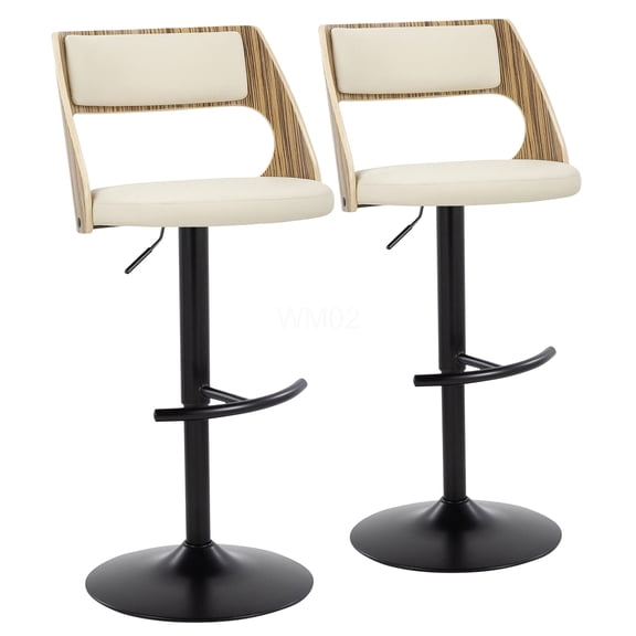 Cream Faux Leather Adjustable Swivel Bar Stools with Footrest, Set of 2, Modern Kitchen Counter Height Stools