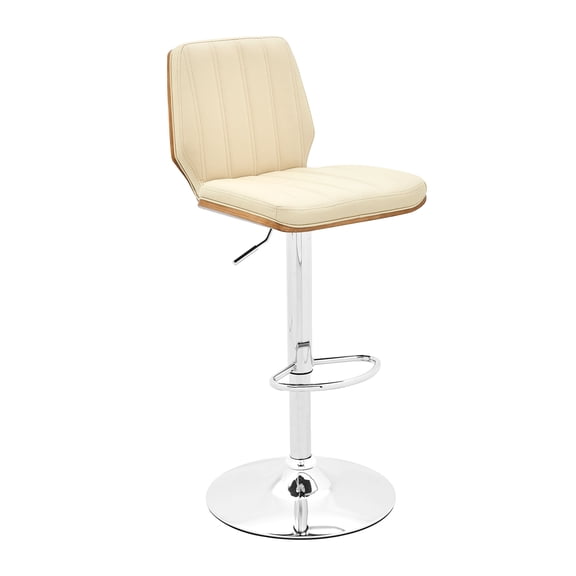 Cream Faux Leather Swivel Bar Stool With Walnut Back And , Adjustable, Stable, Comfortable, White, Hassle- Assembly 360-degree Rotating Stool, & Easy To Assemble