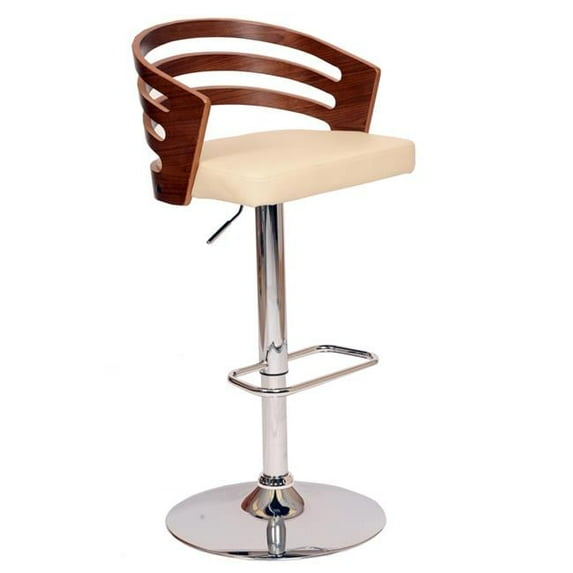 Cream Faux Leather Walnut & Chrome Adjustable Swivel Bar Stool