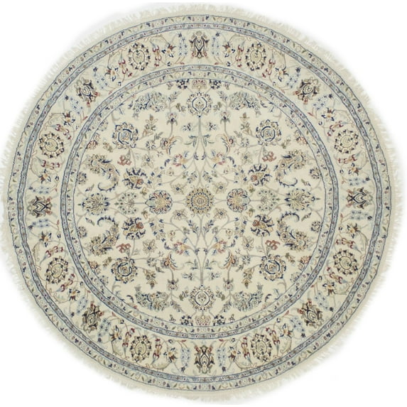 Cream Floral 6X6 Indo-Nain Oriental Round Rug