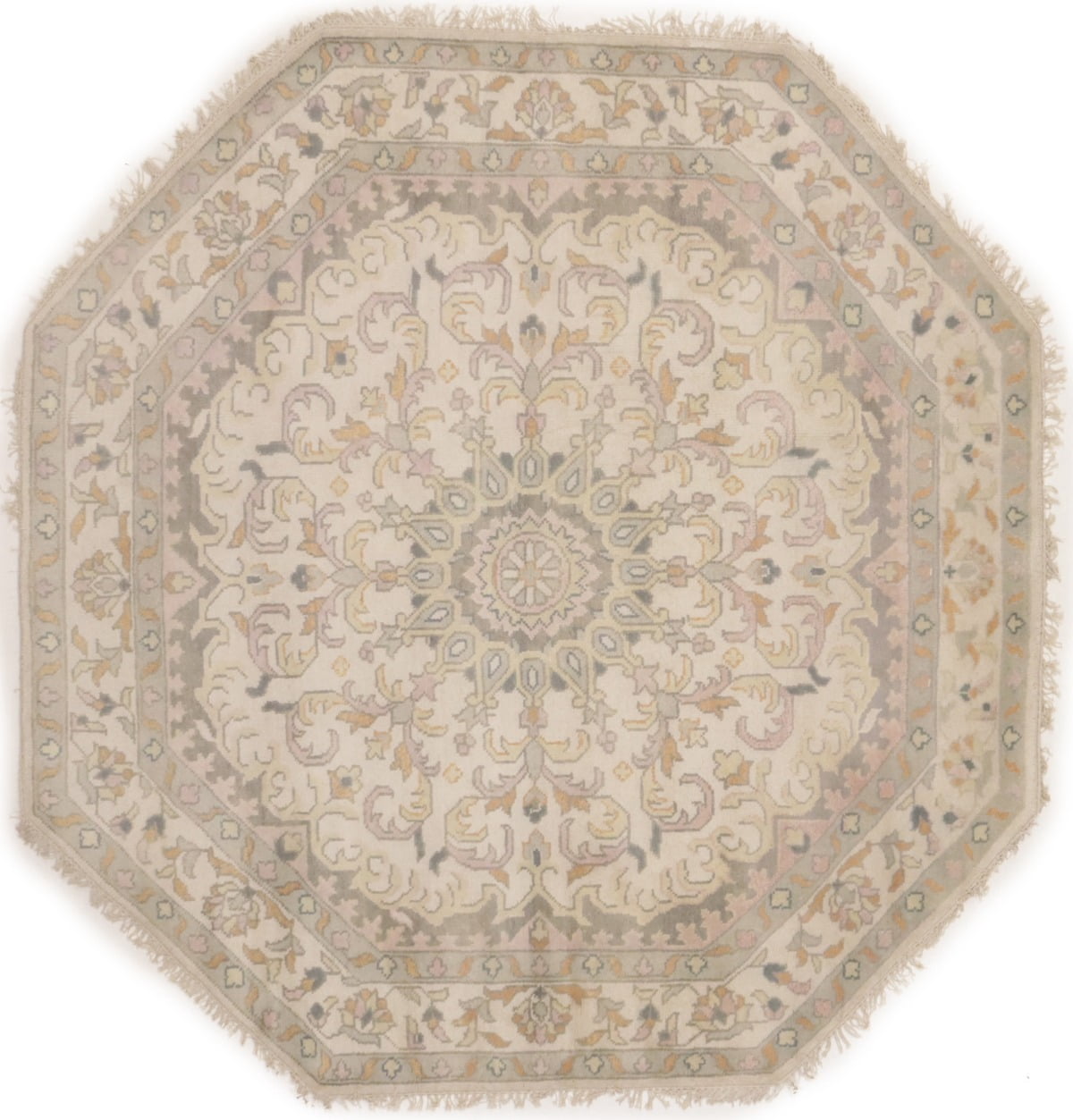 Cream Floral 8X8 Oushak Oriental Octagon Rug - Walmart.com