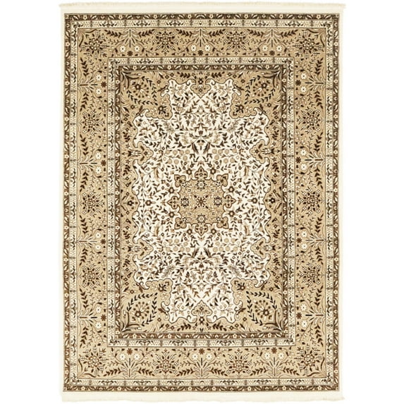 Cream Floral Kirman 6X8 Oriental Rug