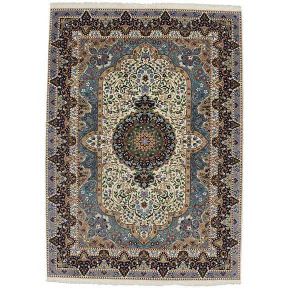 Cream Floral Kirman 7X9 Oriental Rug
