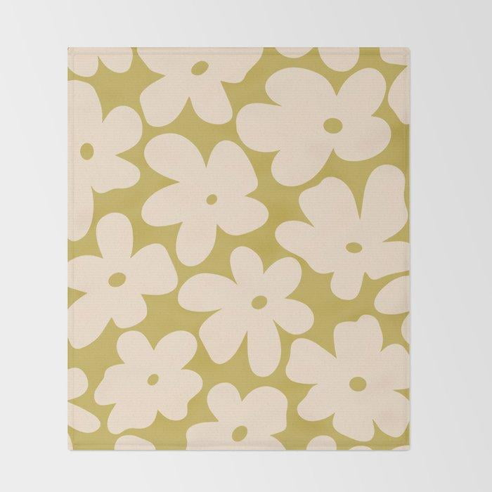 Cream Floral Pattern on Olive Green Fleece Blanket, Polyester Fleece ...
