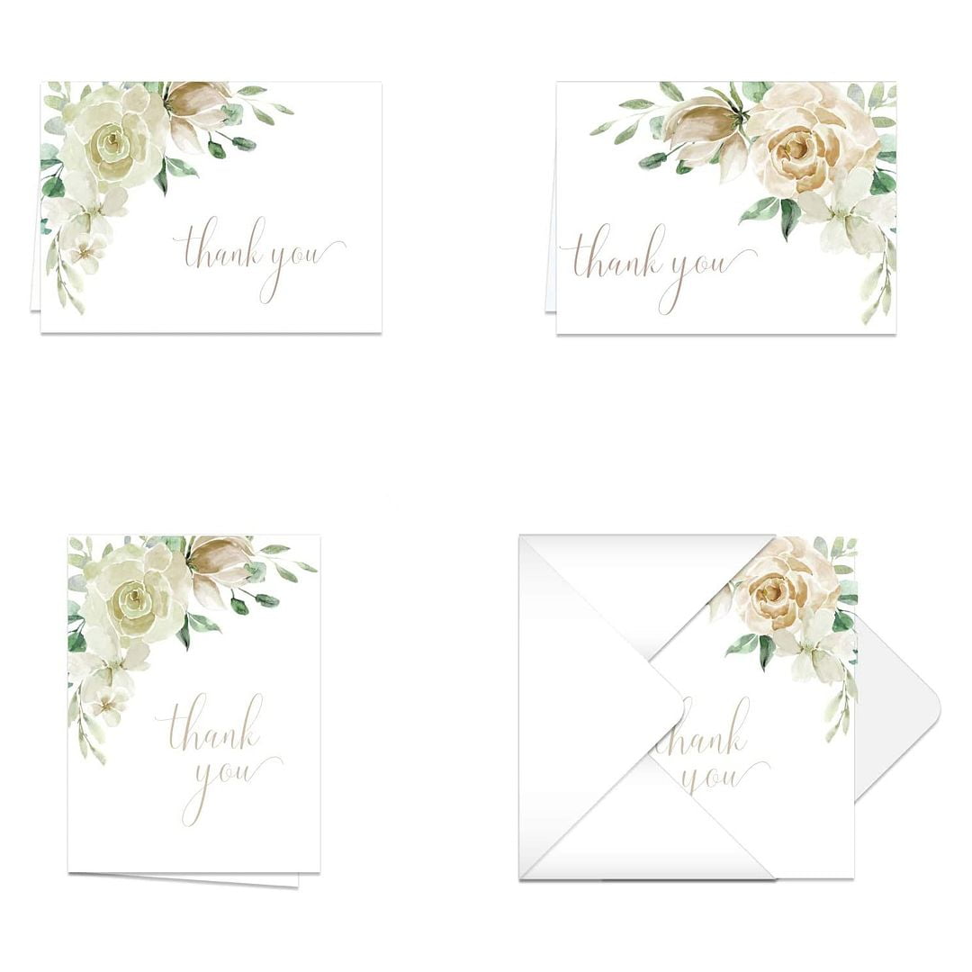 "Canopy Street Cream Floral Thank You Notes, 24 Cards with Envelopes, 4 ...