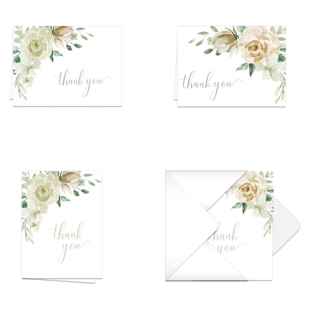 Cream Floral Thank You Notes / Set Of 24 Cards With White Envelopes ...