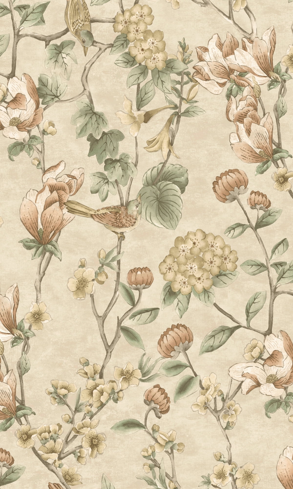 Cream Floral Trail Tropical Wallpaper