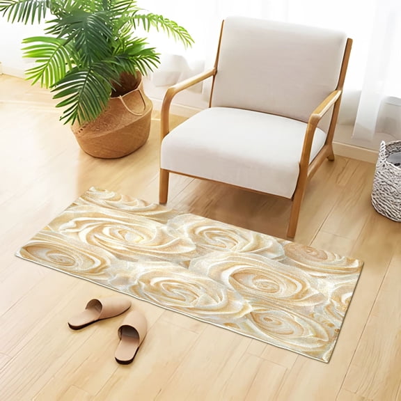 Cream Flowers Plush Carpet Non Slip Runner Rug Absorbent Bath Mat 39" x 20"