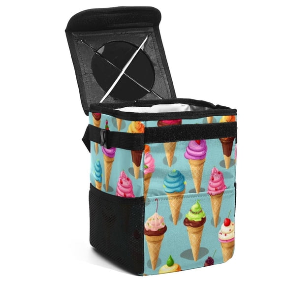 Cream Foldable Car Trash Can with Lid, Leak-proof, Hanging Storage Bag - Car Trash Bin, Trash Can for Car, Car Garbage Can