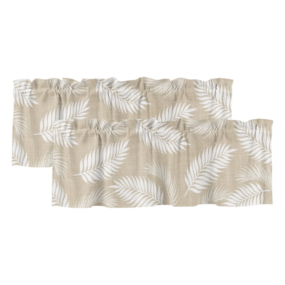 Cream Fronds 2 Panels Kitchen Valance, Rustic Beige Leaf Plant Linen Texture Farmhouse Botanical Curtains Valances for Small Windows Rod Pocket Window Treatments for Living Room Bedroom 60" W x 18" L