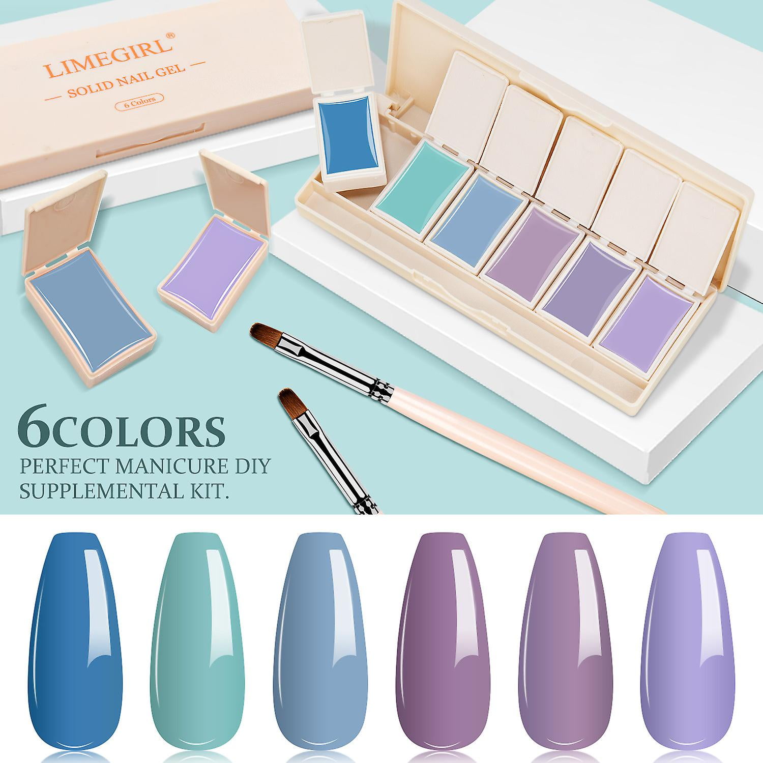 Cream Gel Nail Polish Palette, 6 Colors Solid Gel Nail Polish Set with Nail Brushes for DIY Nail Design