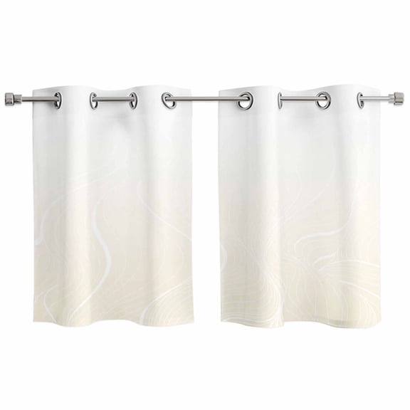 Cream Geometric Kitchen Curtains Small Short 39 Inch Length, Modern White Stripe Abstract Distortion Art Bedroom Living Room Curtains, Light Filtering Cafe Curtain Drapes 2 Panels Set 55''x39''