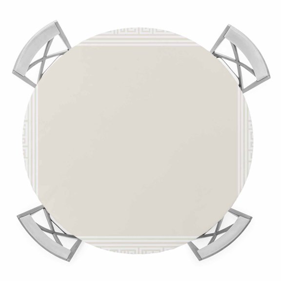 Cream Geometric Round Fitted Tablecloth with Elastic Edge, Waterproof Table Cloth Table Cover for 36"-44" Tables, White Greek Key Design Abstract Modern Art Tablecloths for Dining Picnic Outdoor