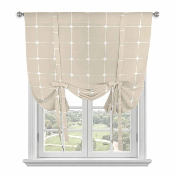 Cream Gingham Balloon Curtains for Windows, Bedroom Curtains 54 Inch Length, Modern Minimalist Geometric Plaid Tie Up Curtains Panels Thermal Insulated Bathroom Curtains Window 42"x54"