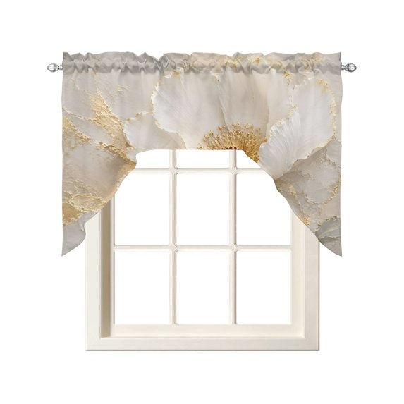 Cream Gold Flowers Swag Curtains for Kitchen Modern Abstact Oil Painting Floral Valances for Windows Rod Pocket Small Window Treatment Short Topper for Cafe Bedroom Bathroom Living Room 56x36 Inch