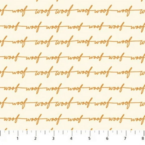 Cream Gold Woof script cotton fabric - Best Friend FIGO Fabrics Sold by the Quarter Yard