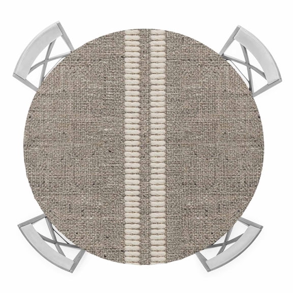 Cream Grain Line Round Table Cover, Soft Taupe Woven Canvas Style Romantic Country Waterproof Fitted Tablecloths for 36"-44" Tables, Washable Picnic Table Cover for Camping Dining Indoor Outdoor