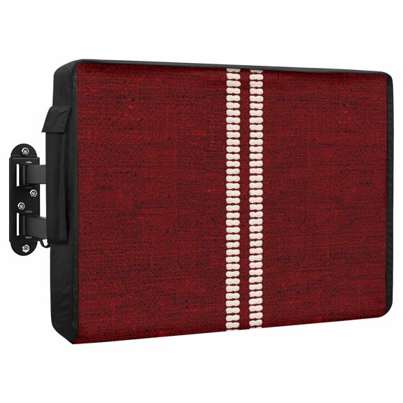 Cream Grain Line Waterproof Outdoor TV Cover, Barn Red Woven Canvas Style Romantic Country Outside Weatherproof TV Enclosures for 36 to 39 Inch LCD Television Shield Flat Screen Protectors
