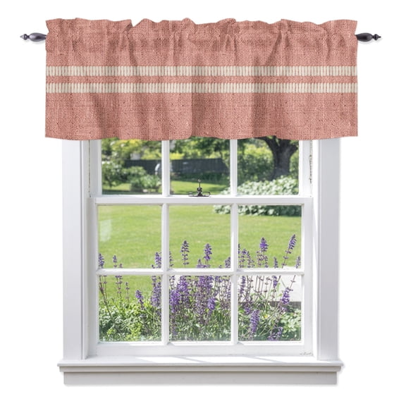 Cream Grain Line Window Valance for Kitchen, Blush Pink Woven Canvas Style Romantic Country Rod Pocket Short Curtains for Bathroom Bedroom Window, Light Filtering Decorative Valances, 42x18 Inch