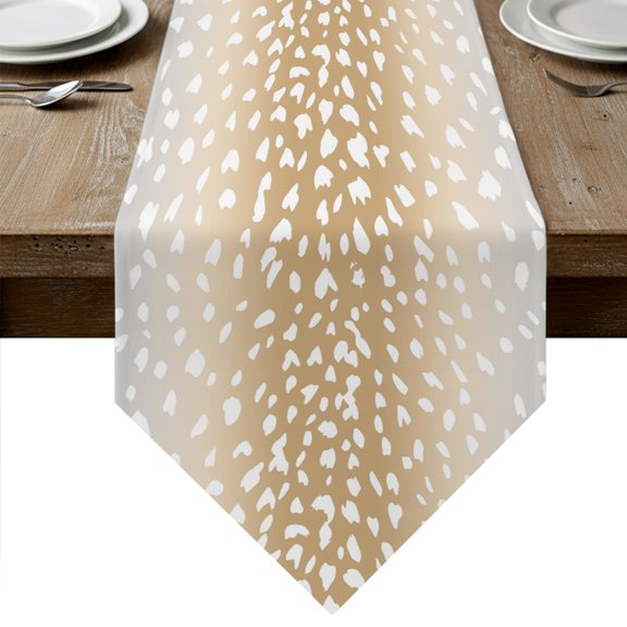 Cream Gray Sheep Skin Table Runner Linen Burlap Table Runner 48 Inches Long Ombre Abstract Farmhouse Animal Print Dresser Scarves for Kitchen Island Coffee Dining Room Party Holiday 13"x48"
