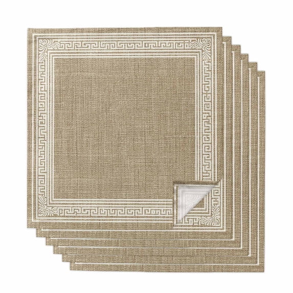 Cream Greek Key Cloth Napkins, Geometric Greece Ancient Rustic Washable and Reusable Dinner Napkins Set of 6, Table Napkin for Kitchen Party Birthday Wedding Hotel Housewarming 20"x20"