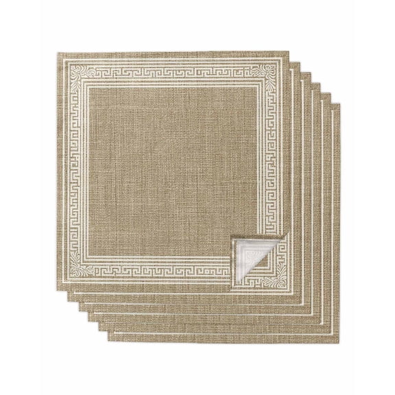 Cream Greek Key Cloth Napkins Set of 6 Reusable Dinner Napkins, Geometric Greece Ancient Rustic Cocktail Napkin Washable Table Napkins for Wedding/Holiday Party/Baby Shower 20"x20"