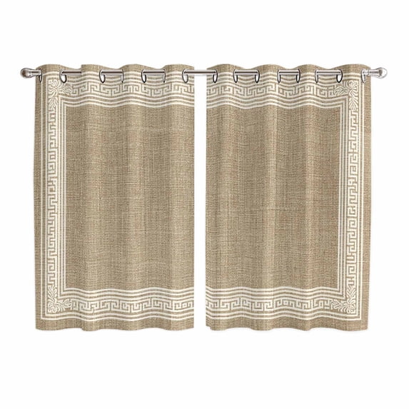 Cream Greek Key Kitchen Curtains 72 Inch Length, Geometric Greece Ancient Rustic Grommet Top Bedroom Living Room Curtains, Light Filtering Cafe Curtain Drapes 2 Panels Set 104''x72''