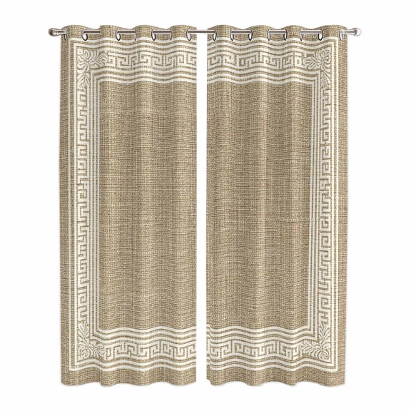 Cream Greek Key Kitchen Curtains 84 Inch Length, Geometric Greece Ancient Rustic Grommet Top Bedroom Living Room Curtains, Light Filtering Cafe Curtain Drapes 2 Panels Set 84''x84''