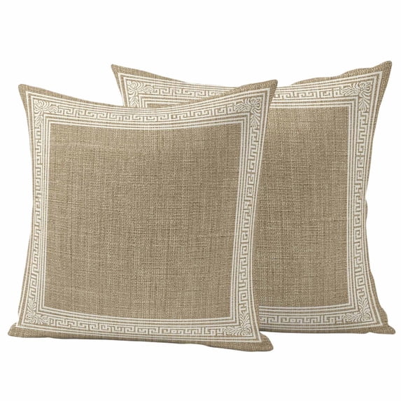Cream Greek Key Outdoor Waterproof Pillow Covers, Geometric Greece Ancient Rustic Decorative Square Throw Pillowcase Sofa Cushion Sham for Patio/Couch/Chair, 18"x18" 2 Pack