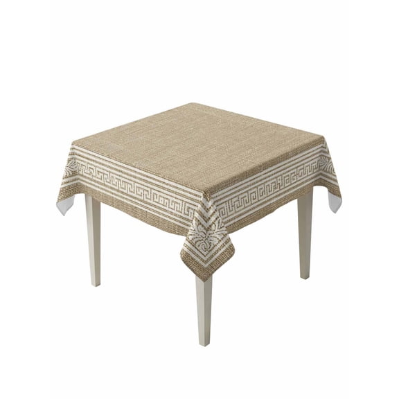 Cream Greek Key Table Cloth, Geometric Greece Ancient Rustic Waterproof Tablecloth for Square Tables, Reusable Washable Fabric Table Cover for Restaurant Kitchen Dining Tables 54"x54"
