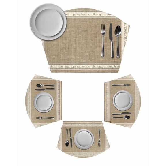 Cream Greek Key Wedge Shaped Placemats Set of 2, Cotton Linen Fan Place Mats, Geometric Greece Ancient Rustic Washable Table Mats for Holiday Wedding Party Dinning Coffee Tables 11.8"x17.5"