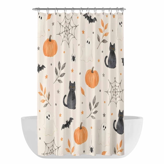 Cream Halloween Shower Curtain - Water Repellent Fabric Shower Curtains Washable, Funny Ghost Black CAt Pumpkins Spi-der Decorative Polyester Cloth Bathroom Curtains Modern Bath Decor 36"x72"