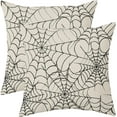 thumbnail image 1 of Cream Halloween Spiderweb Pillow Covers 18x18 Set of 2 Black Web Outdoor Decorative Throw Pillows Halloween Scary Themed Farmhouse Pillowcases Linen Cushion Case Decor for Home Sofa Couch Bed, 1 of 6