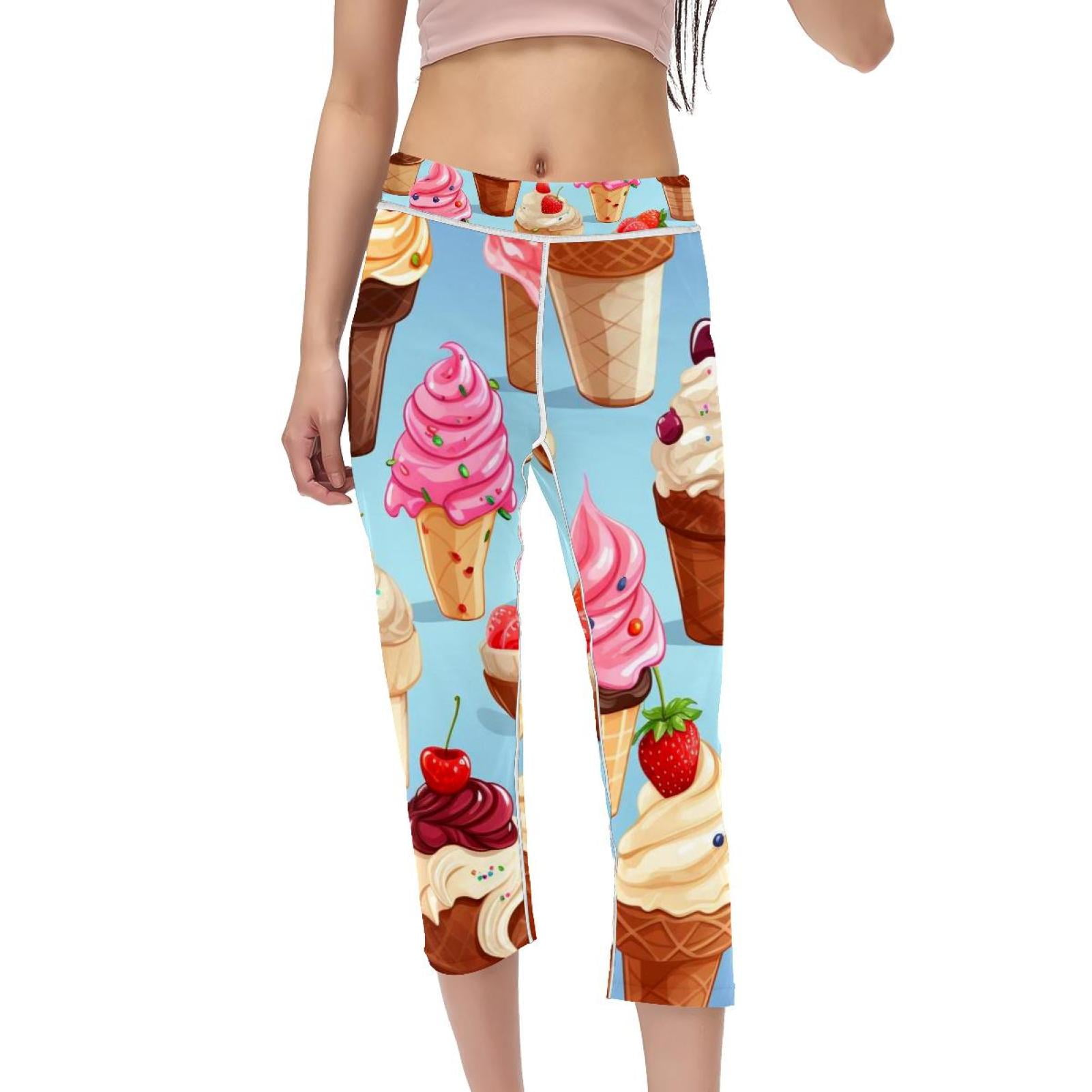 Cream High Waist Capris Compression Leggings for Women, Not SeeThrough