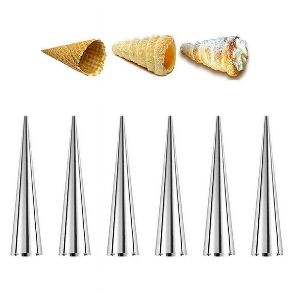 Cream Horn Molds 6Pcs Large Size 4.8 inch Baking Cones Stainless Steel Roll Horn forms Conical Danish Pastry Croissant Cones Moulds