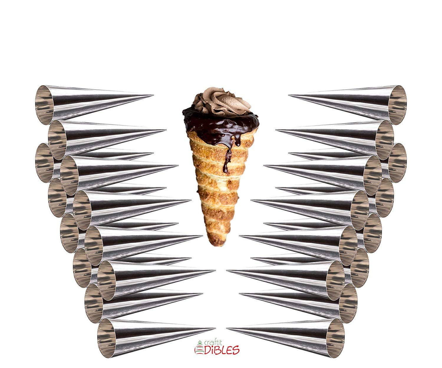 Cream Horn Molds, Lady lock forms by CiE Set of 24 Stainless Steel, Lady Locks Pastry Cone Mold