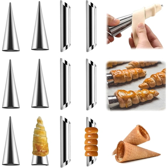 Cream Horn Molds Set – Stainless Steel Cannoli Forms & Non-Stick Baking Tubes, Perfect for Danish Pastry, Lady Lock, Cream Rolls & Croissants(RL 12 PCS)