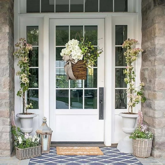 Cream Hydrangea Wreath - Spring Door Hanger Basket for Front Door, Porch, Farmhouse Decor - Artificial Wildflower Wreath for Home Decoration - Elegant Floral Arrangement for 2025 Seasonal Style