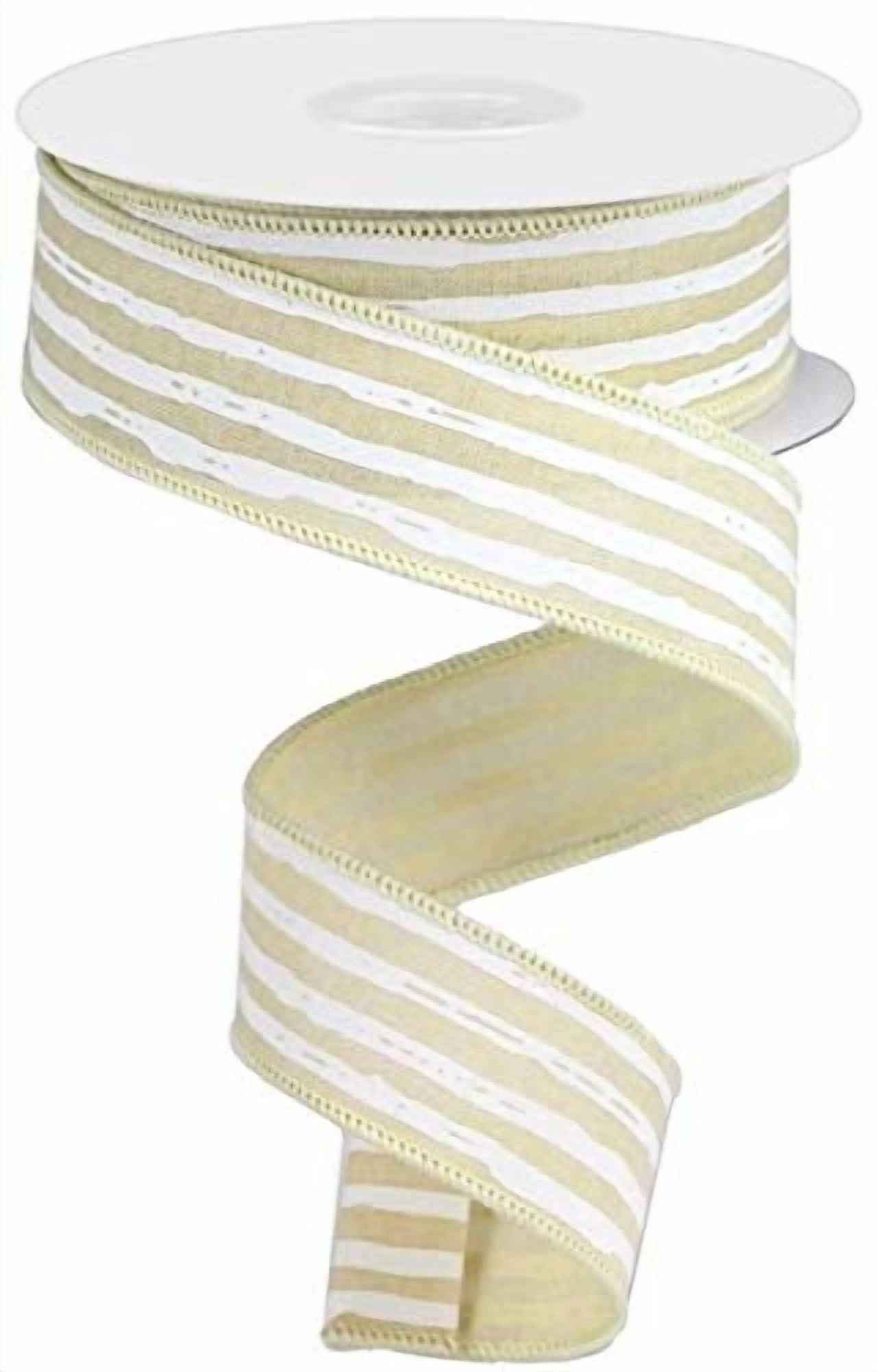 Cream Ivory Irregular Stripes Wired Edge Ribbon | Farmhouse | 1.5 ...