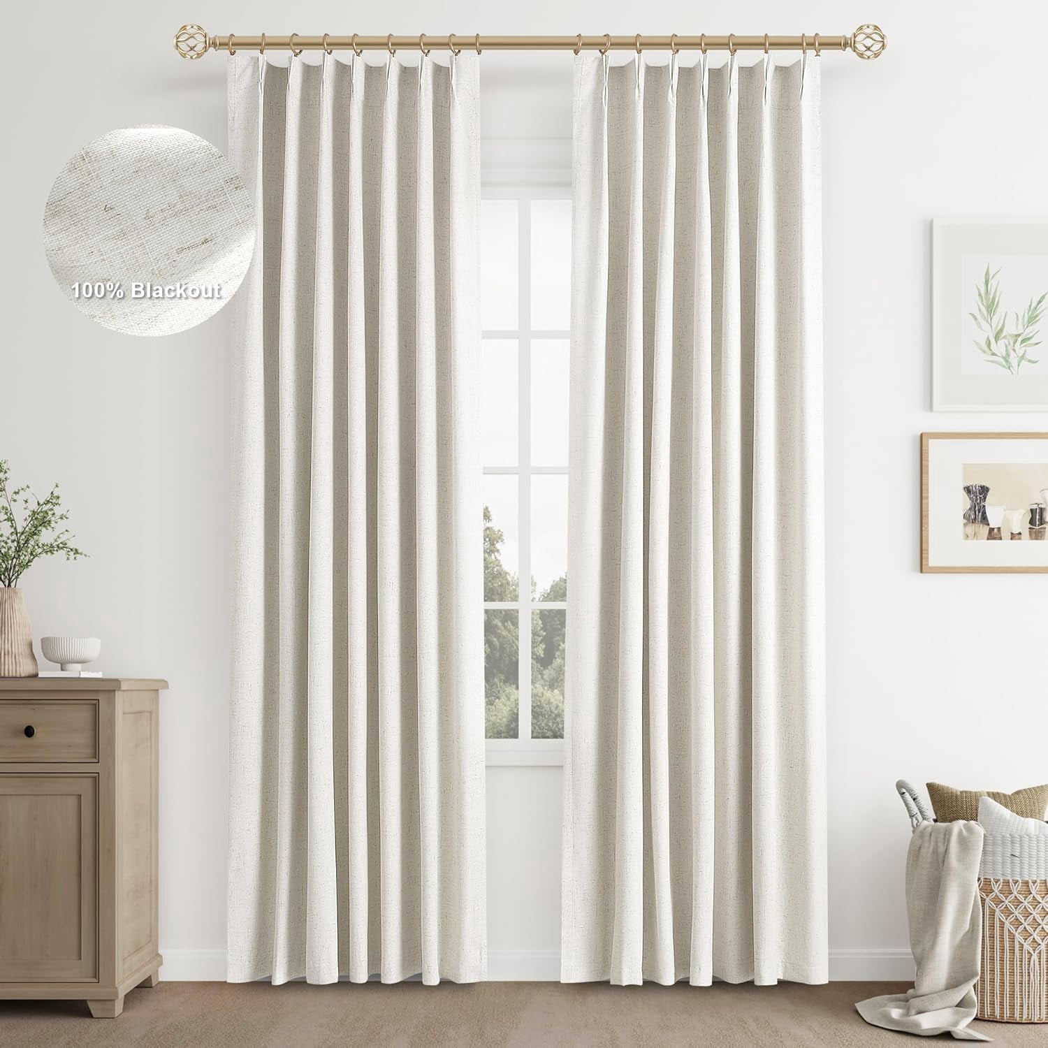 Cream Ivory Linen 100% Blackout Curtains 84 Inches Long,Pinch Pleated ...