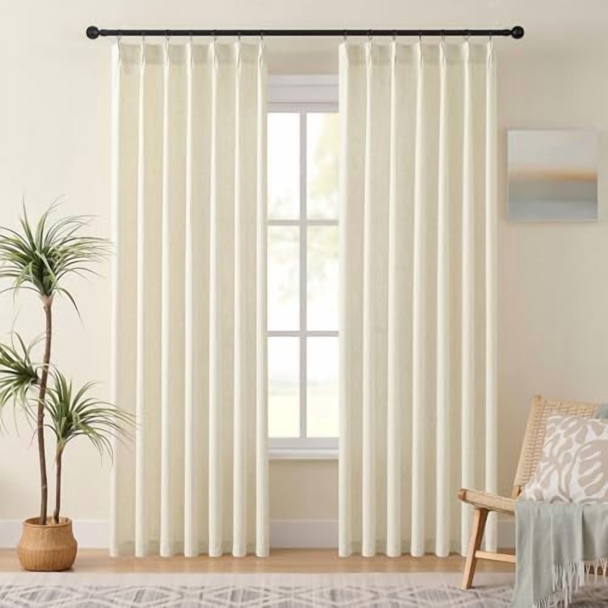 Cream Ivory Linen Curtains 80 Inches Long 2 Panels Set for Living Room