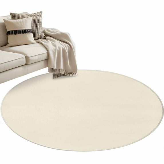 Cream Large Area Rugs for Bedroom Living Room, Soft Non Slip Carpet Bedside Rug, Modern Pure Beige Round Floor Cover Kitchen Accent Rug 3' for Dining Room/Office