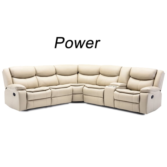 Cream Leather Sectional | Recline for TV, Reading or Napping | Kiln - Dried Wood Frame | Pocket Spring Seating Comfort