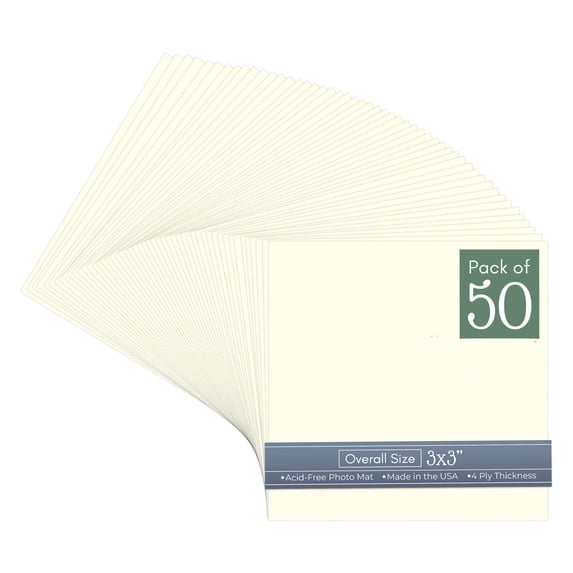 Cream Linen 3x3 Inch Uncut Art Mat Board - No Opening - 50 Mats