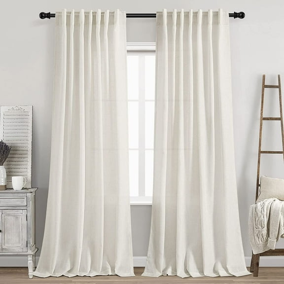 Cream Linen Back Tab s 84 Inch Length for Living Room 2 Panel Set Neutral Modern Farmhouse Window Privacy Semi Sheer Linen Drapes Rustic Pinch Pleated Look Natural Ivory Colored