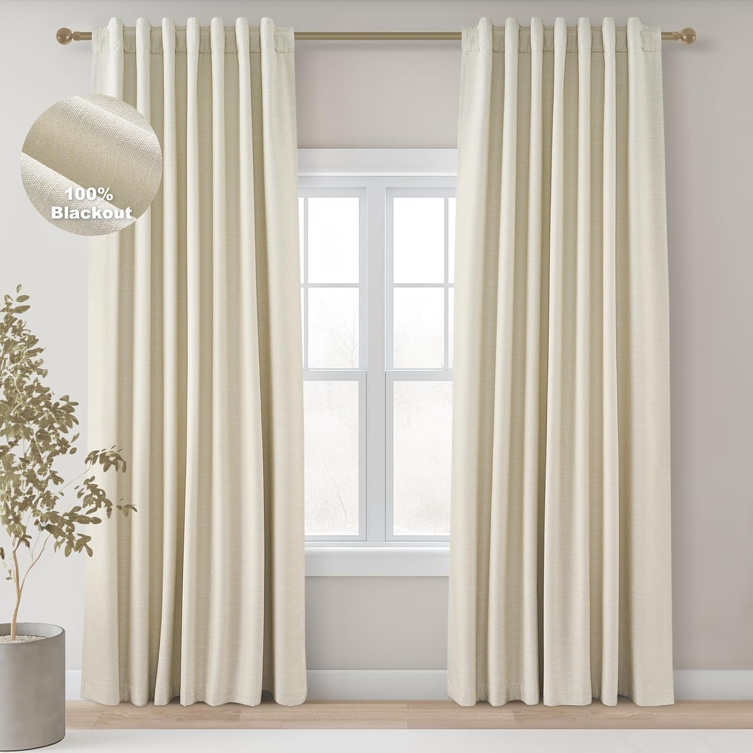 Cream Linen Blackout Curtains 84 Inch Long for Bedroom Living Room, Ivory Pinch Pleat Back Tab ...