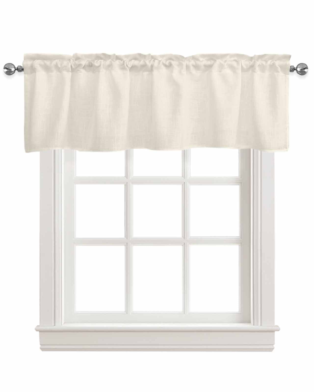 Cream Linen Curtain Valance for Bedroom/Bathroom/Kitchen/Office/Living/Dining Room Windows, Modern Abstract Minimalist Soild Color Pocket Topper Drapes Decorative Cafe Drapery Panel 42"x12"